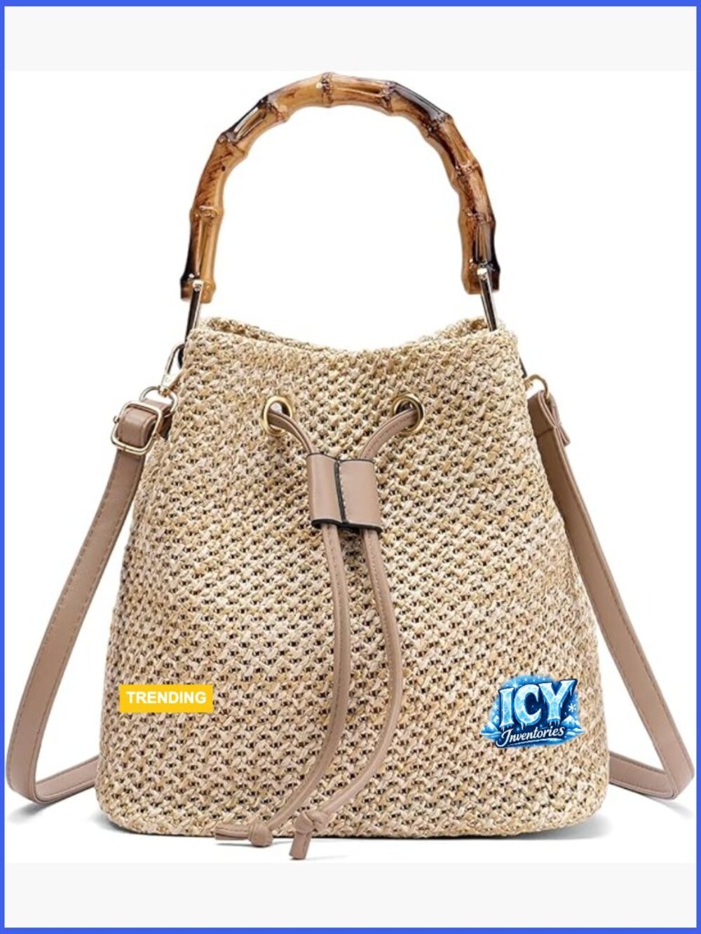 Straw Bucket Bag Woven Crossbody Shoulder Purse Drawstring Handbag Summer Beach - Picture 1 of 6